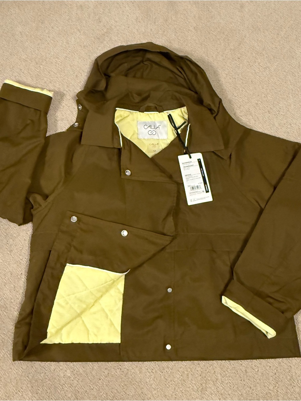 CALIA by Carrie Underwood Olive Green Trench Coat with Yellow Lining